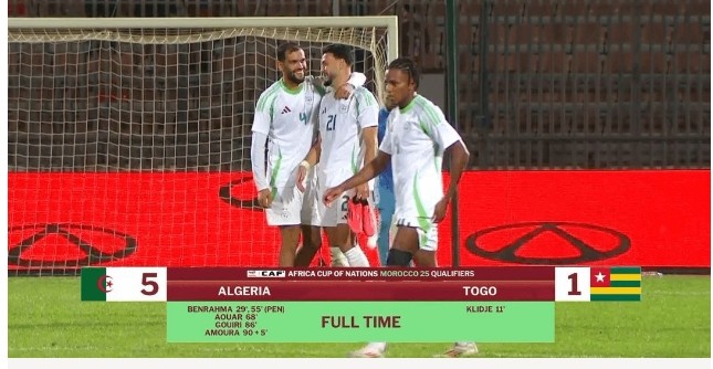 المنتخب الجزائري يعزّز صدارته للمجموعة الخامسة بفوز ثالث توالياً على توغو