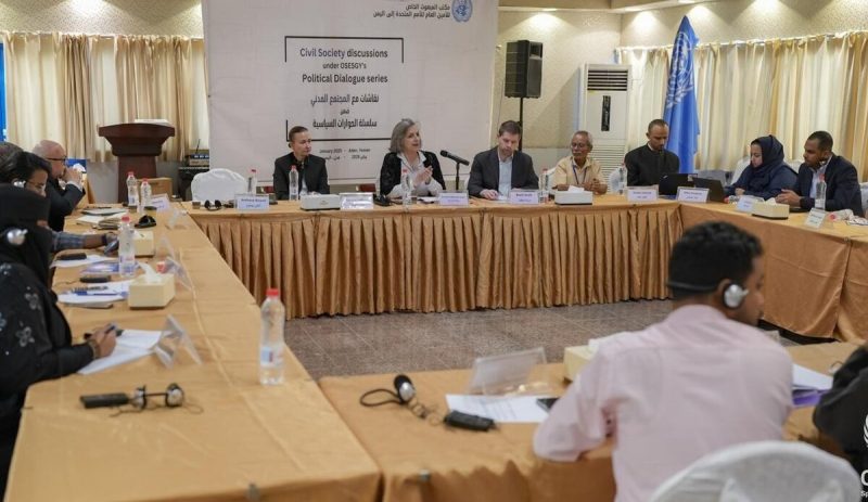 مكتب غروندبرغ يتحدث عن مناقشاته لعملية السلام مع منظمات مدنية في عدن ولحج وأبين والضالع وشبوة