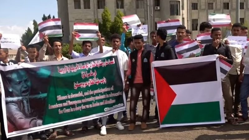 طلاب جامعة تعز يتضامنون مع فلسطين ويستنكرون “العدوان الإسرائيلي” على غزة